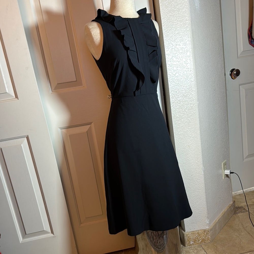 Ann Taylor Black Sleeveless Ruffled Midi Dress